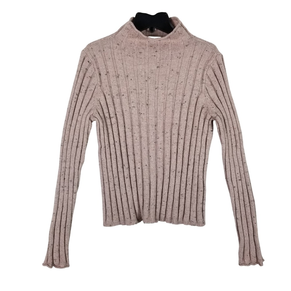 Madewell Sweater Women M Mauve Pink Ribbed Mock Neck Speckled Donegal Wool Blend